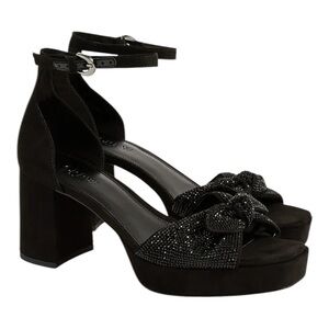New in Box! J. Crew Black Rhinestone Bow Platform Heels. Size 7.
